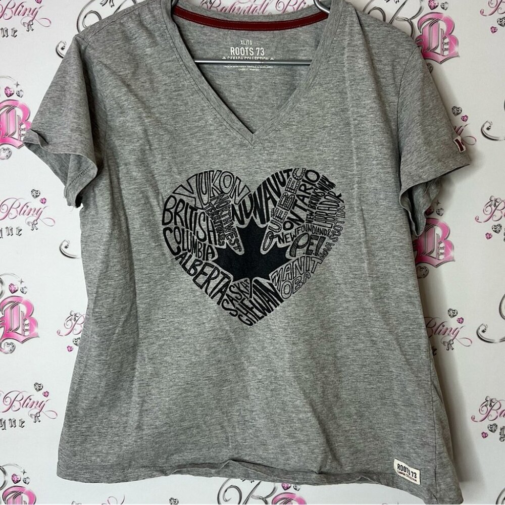 Roots 73 tshirt Heathered Gray T-Shirt Canada provinces heart top tee heart